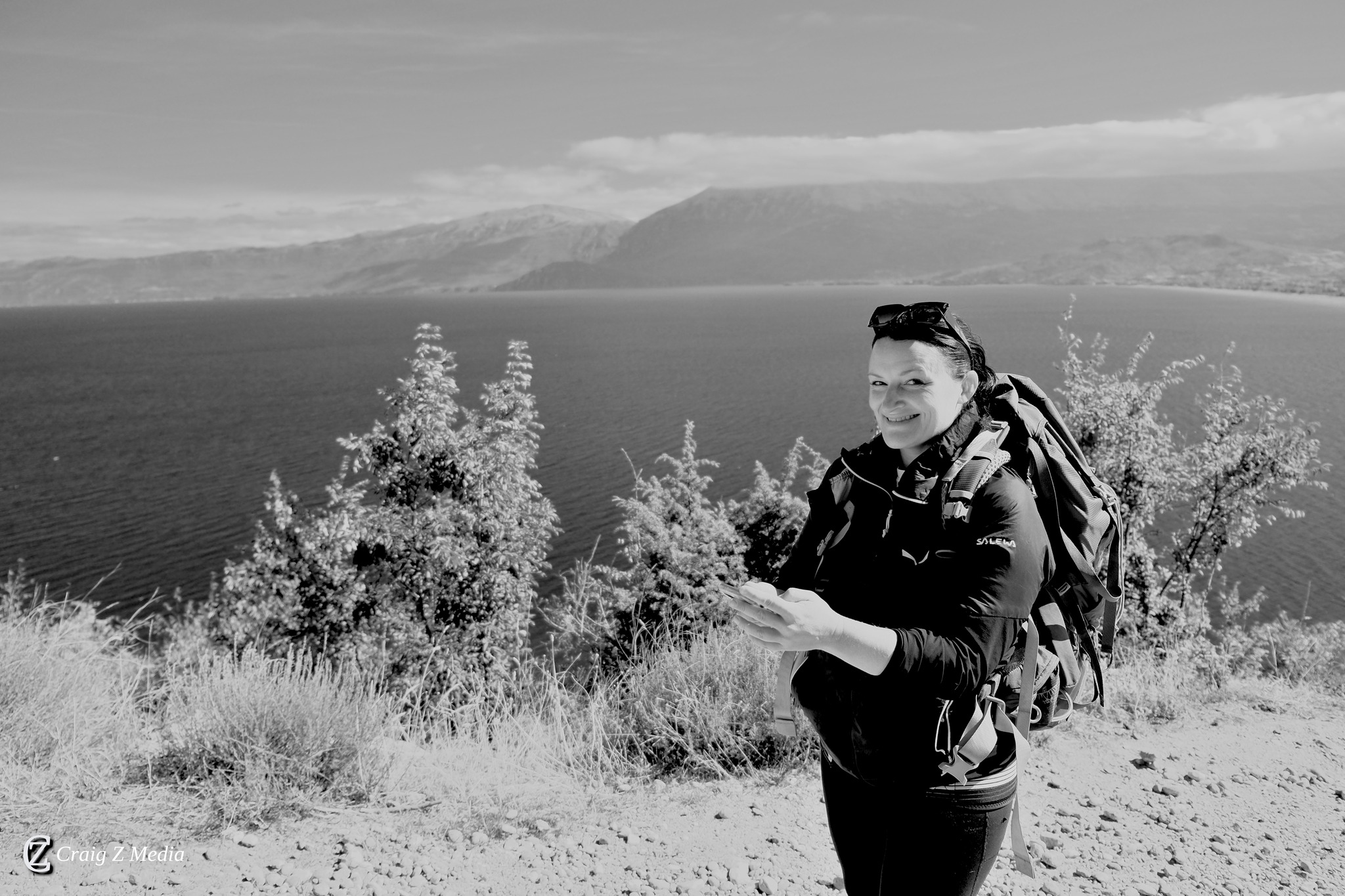 Hiker above Lake Ohrid