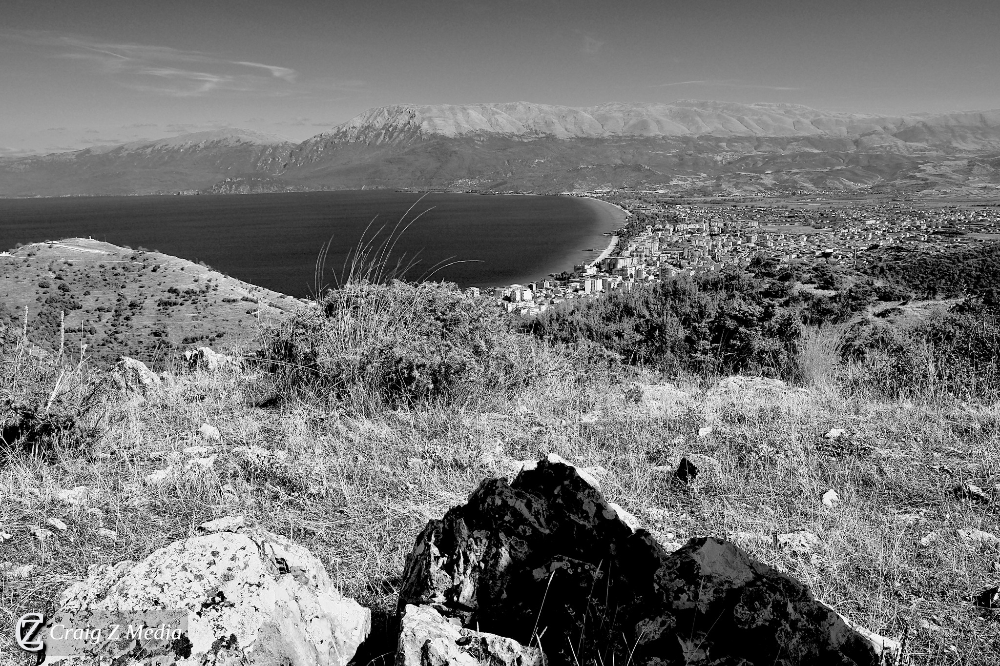 The view from Pogradec Castle ruins looking out over Lake Ohrid — a vantage point on two thousand years of history